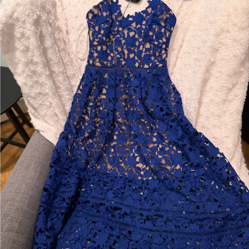 Self-Portrait Royal Blue Floral Lace Midi Dress size 0